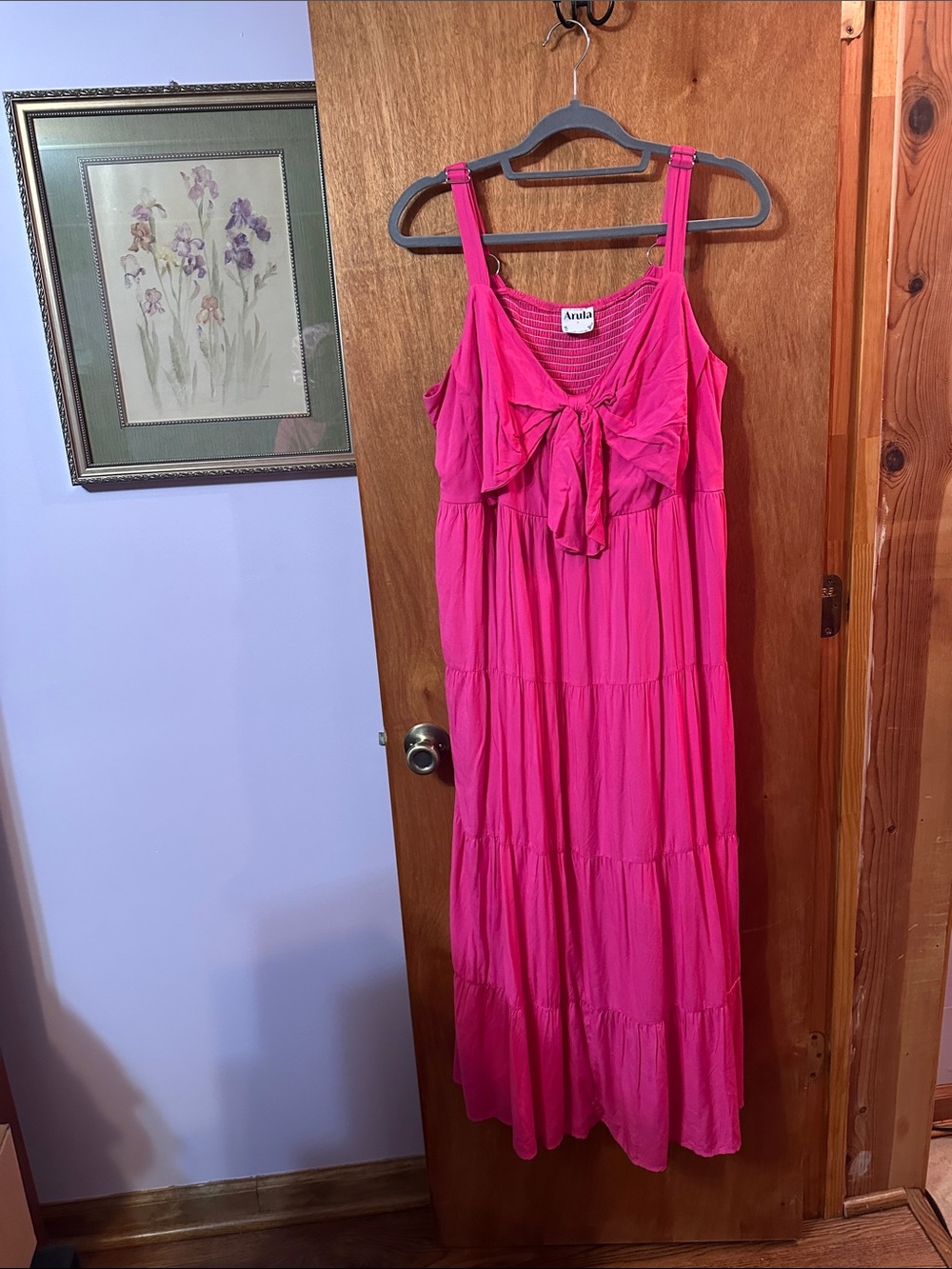ARULA Hot Pink Tiered Maxi Dress with Front Bow